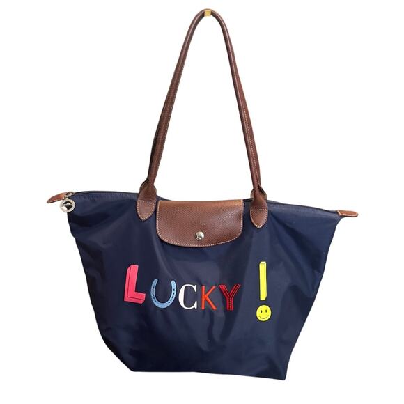 Longchamp Le Pliage “Lucky!” Navy Blue Shoulder Tote – Medium – Hard To Find - Picture 1 of 7